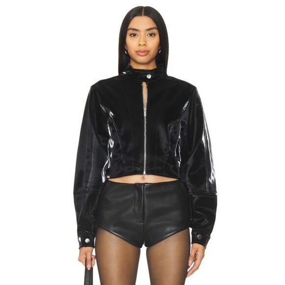 WeWoreWhat Faux Patent Leather Cropped Moto Jacket in Black X-Small New as-is - Picture 1 of 11